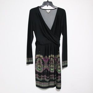 ECI Black Faux Wrap Patterned Dress